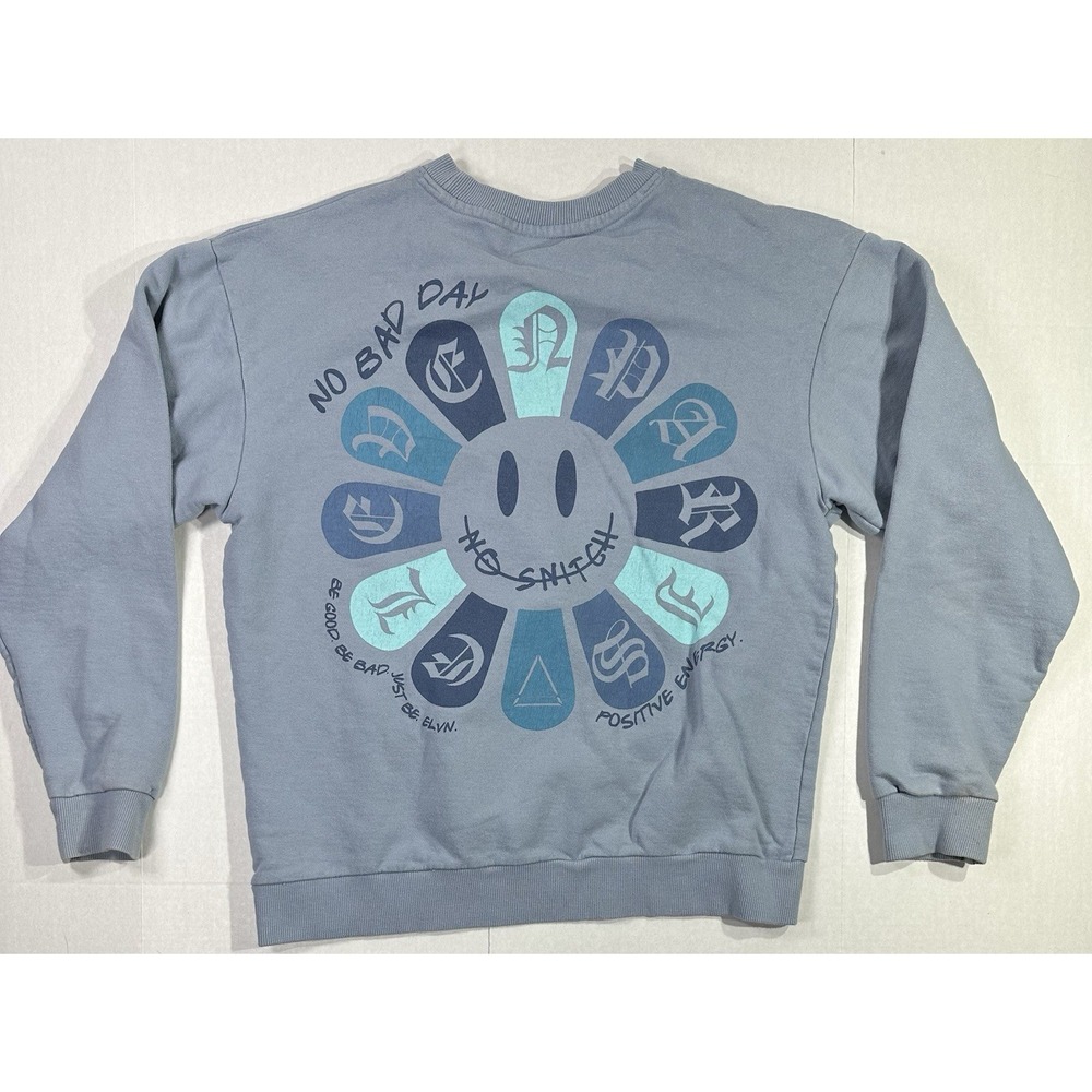Eleven Paris No Snitch No Bad Day Smiley Graphic Crewneck Sweatshirt Blue L